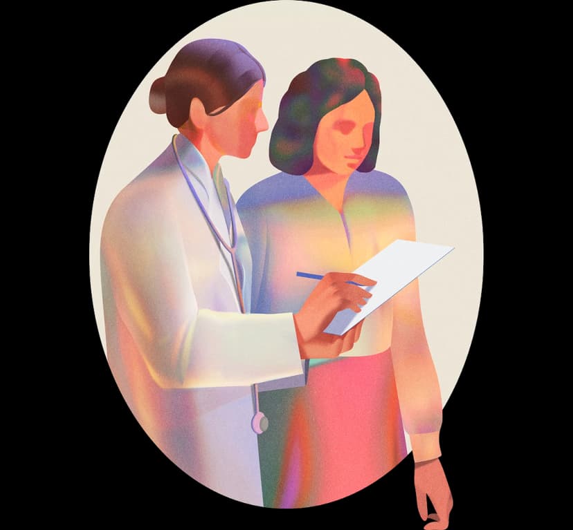A person talking with a doctor about medication